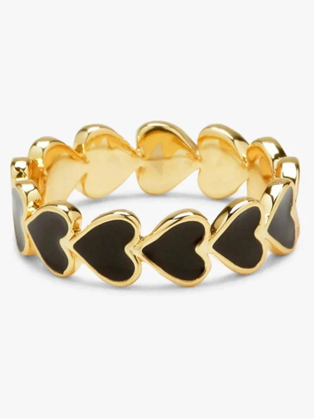 Pura Vida Love Hearts Gold Ring with Black Enamel Hearts